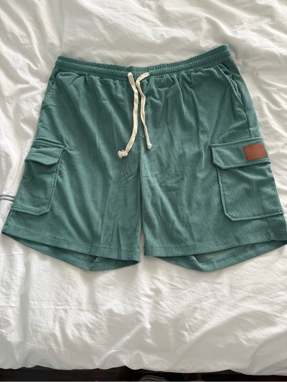 JMMIER Corduroy Cargo Drawstring Shorts - Sage Green Brand New Never Worn